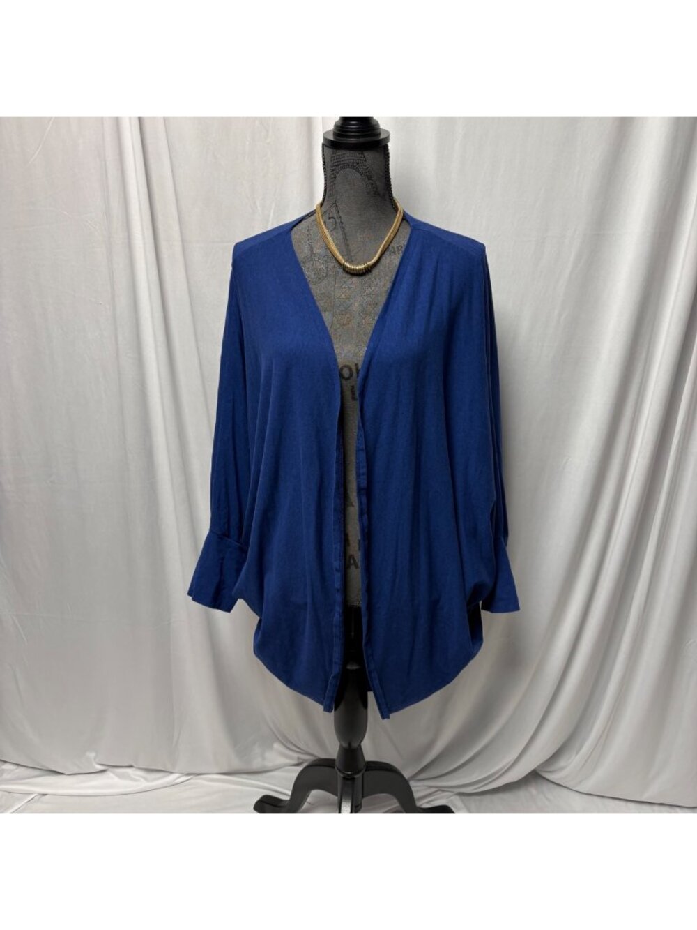 WonderLush Layers by Lizden Womens XL Blue Open Front Cardigan Knit Stretch